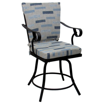 Outdoor/Indoor Patio Swivel Dining Chair Jamey With Arms, B-W Blue Beige Black
