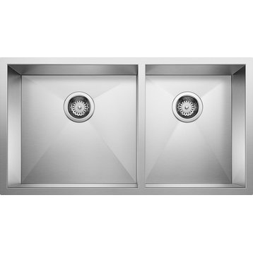 Blanco 518169 18"x33" Double Stainless Undermount Kitchen Sink, Satin