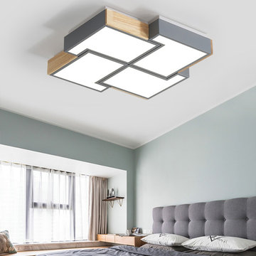 Modern Square LED Flush Mount Ceiling Light Wood and Metal Acrylic