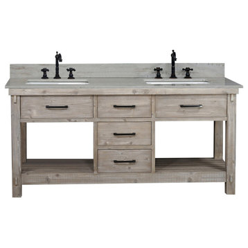 72"Rustic Solid Fir Double Sink Vanity, Driftwood, Wk8472+cs Sq Top