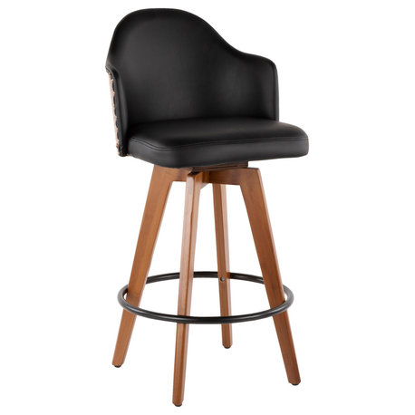 Lumisource Ahoy Counter Stool, Walnut and Black PU Leather