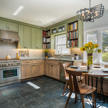 eclectic green and alder kitchen