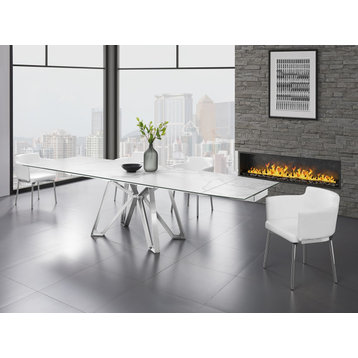 Dcota Manual Dining Table with Brushed Stainless Steel Base and White Top