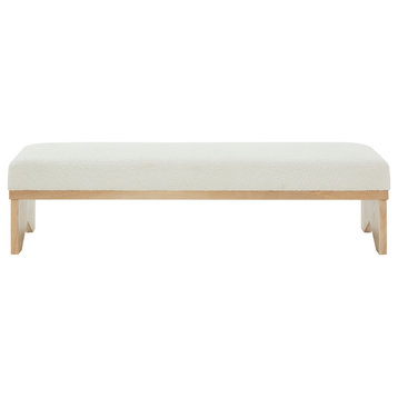 Safavieh Couture Sharyn Boucle & Wood Bench, Ivory/Natural