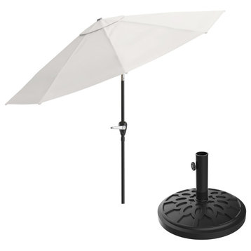Patio Umbrella, Auto Tilt 10Ft Easy Crank Sun Shade, 19lb Weighted, Tan