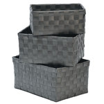Evideco - Checkered Woven Strap Storage Baskets Totes Set of 3, Gray - *HIGH-QUALITY: This set of 3 storage baskets is made of durable polypropylene, it will last for years