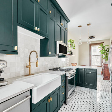 Deep Green Transitional Kitchen Remodel In Lincoln Park