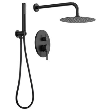 High Pressure Shower Faucet with Hand Shower Solid Brass Shower Valve, Matte Black