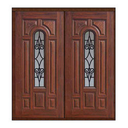 Prehung Double Door 80 Fiberglass Salento Center Arch Lite GBG Glass - Front Doors