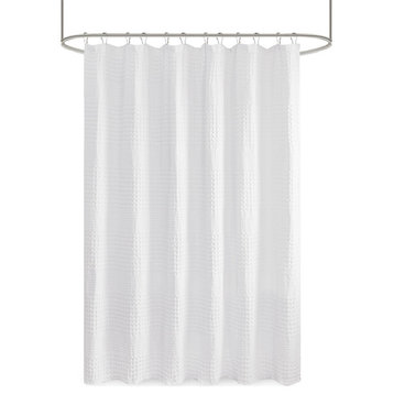 Madison Park Cotton Super Waffle Textured Solid Shower Curtain MP70-6824A