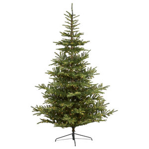 Yukon Mountain Fir Artificial Christmas Tree with 600 Clear Lights Green Nearly Natural 7.5ft Pine Cones and 1740 Bendable Branches 
