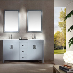 60 inch Contemporary Double Sink Bathroom Vanity Set in Grey Finish - Bathroom Vanities And Sink Consoles