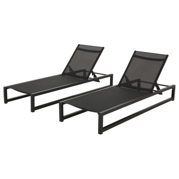 GDF Studio Mottetta Outdoor Aluminum Chaise Lounge, Black, Set of 2