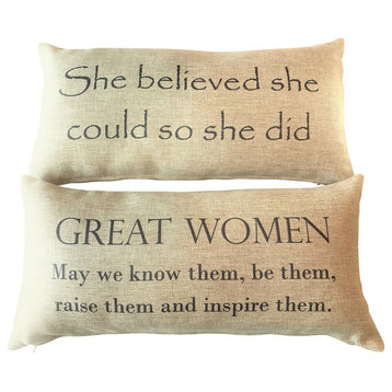 She Believed Great Women Doublesided Message Pillow, Ivory No Pin