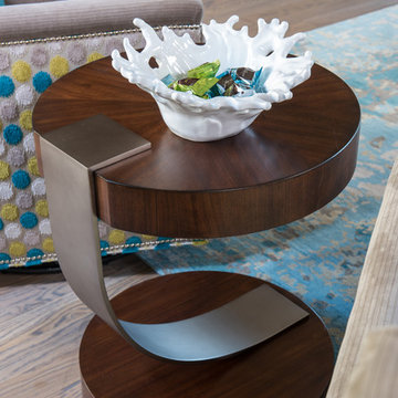 Wood & Brushed Nickel Round End Table