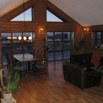 Half log siding creates a cozy feel and rich look