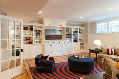 Beach style family room photo in Boston