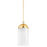 Mitzi - 1 Light Pendant, Aged Brass - A single cylindrical glass shade is capped in Aged Brass or Old Bronze for a chic, modern look. The clear ribbed glass is etched on the inside creating a decorative stripe and an undulating wave-like movement. Suspended from the ceiling or mounted to the wall, Emory brings an understated elegance to spaces throughout the home.