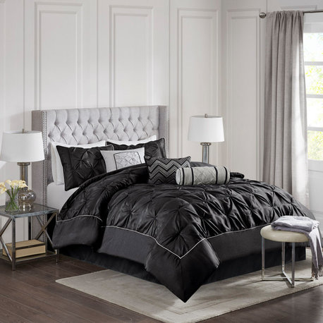 Madison Park Laurel Silky Tufted 7-Piece Comforter Set, Black