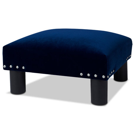 Jules 16" Square Footstool Accent Ottoman, Navy Blue Velvet