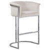 Maklaine Cream Velvet Barstool Chair (Single) with Silver Metal Chrome Base