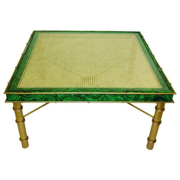 Malachite Emerald Green Gold Square Coffee Table Art Deco Bamboo Vintage Style