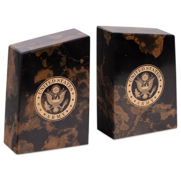 US Army Seal Genuine Marble 6" Tall Pair Of Army Bookends