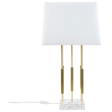Martha Stewart Doyer Modern Marble Base Gold Table Lamp, Gold/White