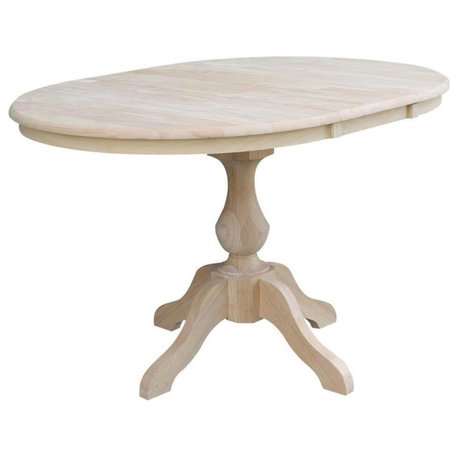 Traditional Unfinished Pedestal Dining Table with Oval Top and Extension Leaf