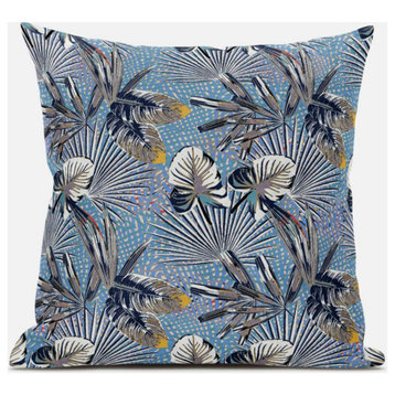16" Gray Blue Tropical Zippered Suede Throw Pillow