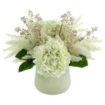 Hydrangea Floral Arrangement in a Glass Vase with Pampas and Seeded Eucalyptus