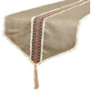 Table Runner Beige Linen & Jute 14"x108" Tribal Moroccan Lace & Tassel - Buchra
