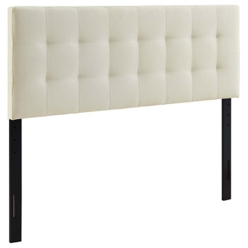 Lily King Tufted Upholstered Fabric Headboard, Ivory