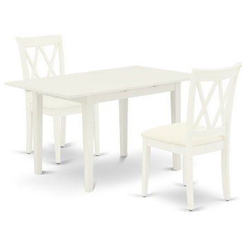 Rectangular Dining Set 2 Wood Chair, Small Butterfly Leaf Table, Linen White