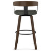 Amisco Cohen Swivel Stool, Charcoal Gray Polyester/Brown Wood, Counter Height