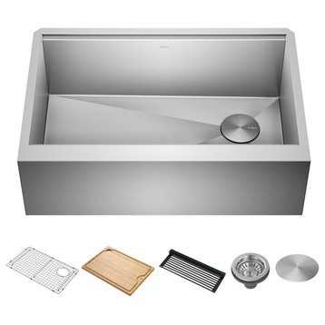 Kore Workstation Farmhouse Stainless Steel 1-Bowl Kitchen Sink w accessories, 30