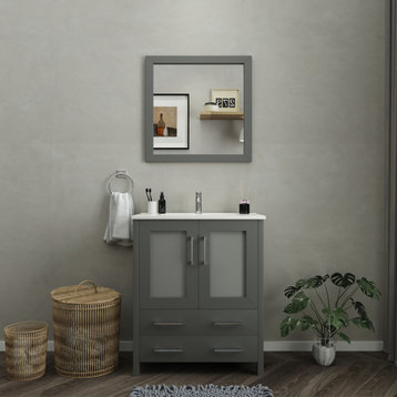 Single Vanity Set With Ceramic Top, 30", Gray, Led Sensor-Switch Mirror