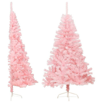 vidaXL Christmas Tree Artificial Half-Circle Xmas Tree with Stand Pink PVC