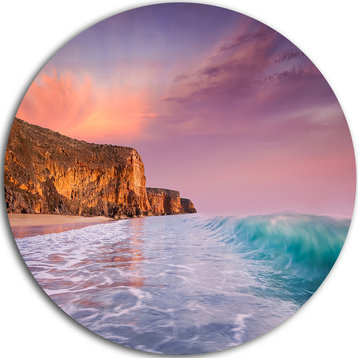 Beautiful Paradise Sunset, Seascape Large Disc Metal Wall Art, 36"
