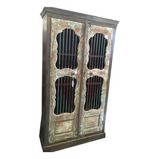 Mogul Interior - Consigned Jali Almirah Iron Bars Doors British Colonial Bookcase Armoire Cabinet - Bookcases