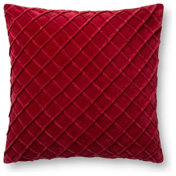 Cotton Velvet Decorative Throw Pillow by Loloi, Red, 22"x22", Poly Fill