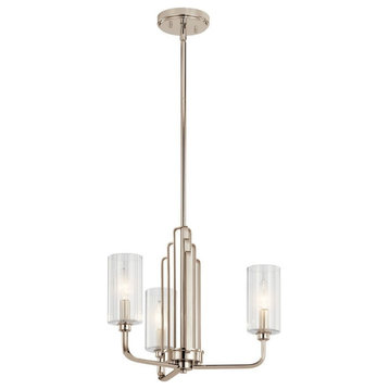 3 Light Small Chandelier In Art Deco Style-14.75 Inches Tall and 18 Inches
