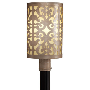 1-Light Post, Nanti Champagne Silver With Etched Glass