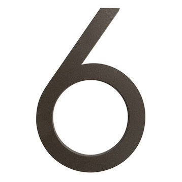 Modern Font House Number, Bronze, 6", Number 6, Modern Font