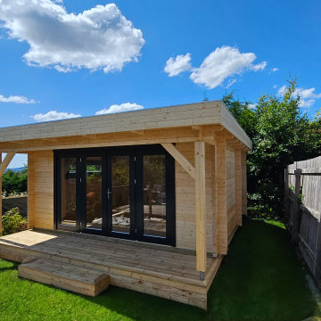 5m x 4m  Flat Roof Log Cabin with Canopy
