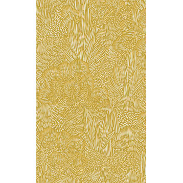 Embossed Leaves and Trees Textured Double Roll Wallpaper, Citron, Double Roll