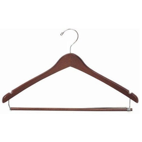 Contoured Wooden Coat Hanger With Locking Bar, Set of 25