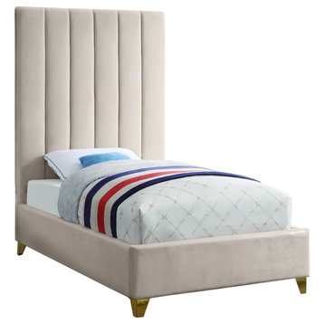 Via Velvet Upholstered Bed, Cream, Twin
