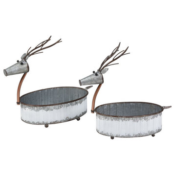 Elk Home 201080 Winterbrigde Reindeer Pots (Set Of 2) - Sawyer White