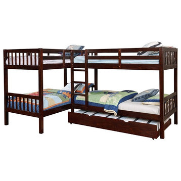 Maddox Twin L-Shape Quadruple Bunk Bed with Twin Trundle